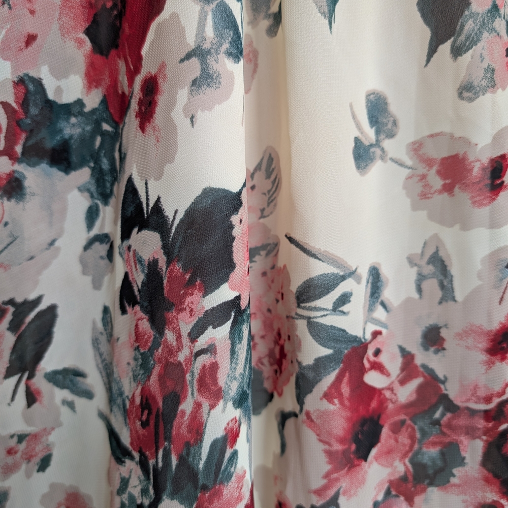 Cream And Red Flowy Floral Mikarose A-line Skirt Size M - Picture 3 of 10